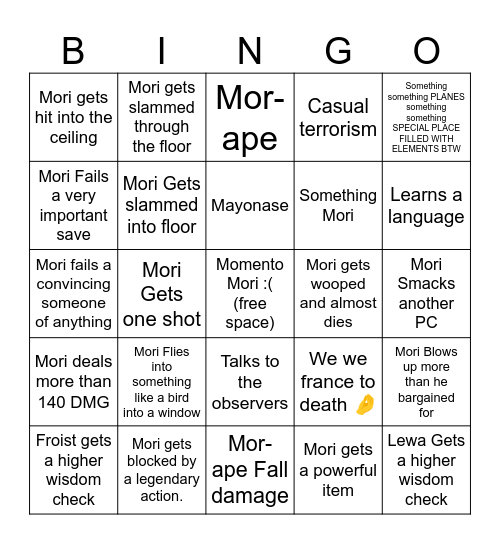 Mori bingo card Bingo Card