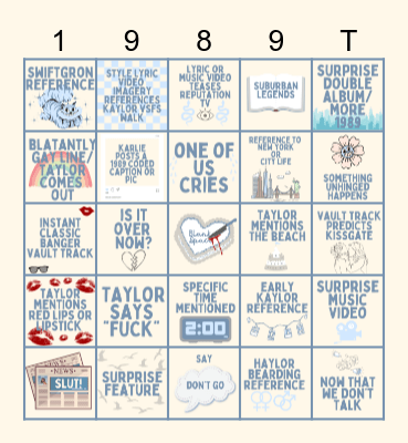 1989 Taylor's Version Bingo Card