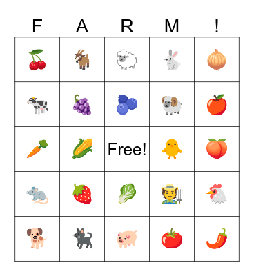 Farm Bingo Card