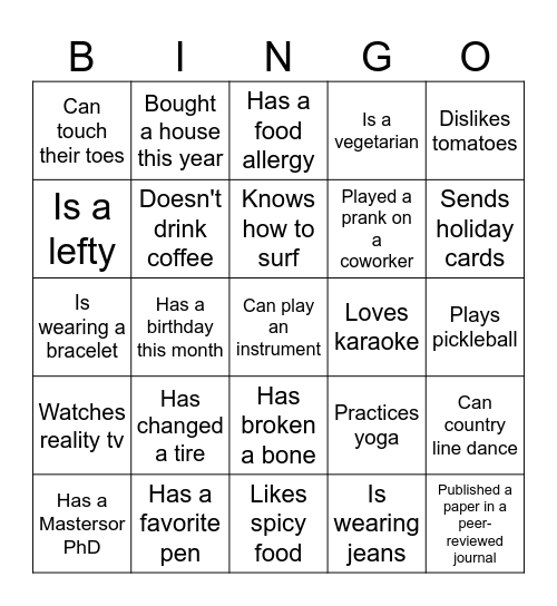 ExecNET Icebreaker Bingo Card