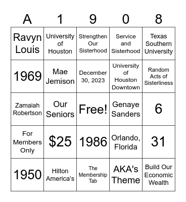 AKA Bingo Card