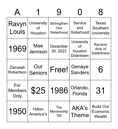 AKA Bingo Card