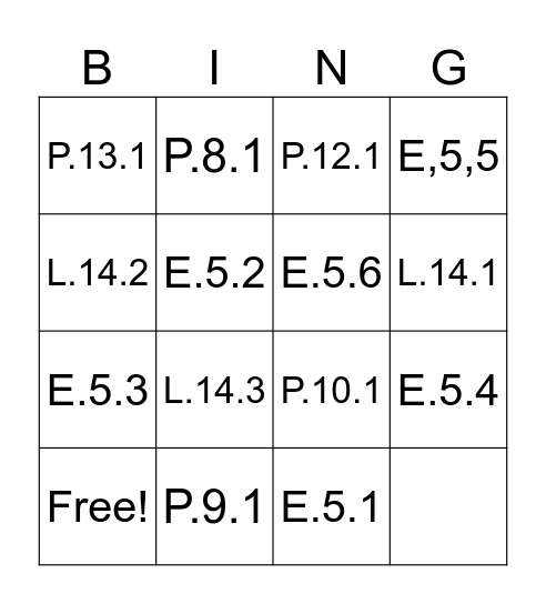 KG SCIENCE QUIZ Bingo Card