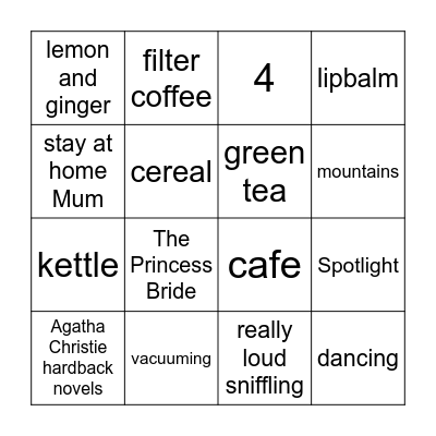 Sarah's Kitchen Tea Party Bingo Card