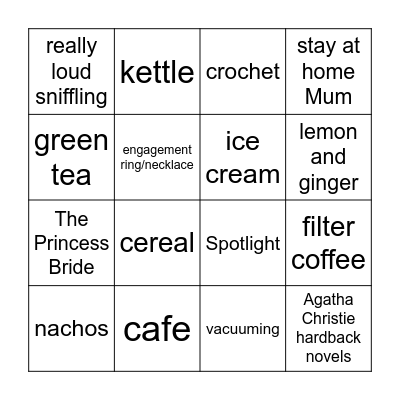 Sarah's Kitchen Tea Party Bingo Card