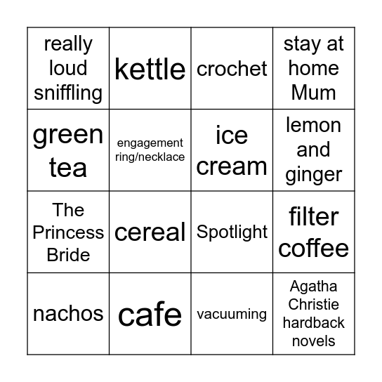 Sarah's Kitchen Tea Party Bingo Card