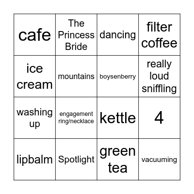 Sarah's Kitchen Tea Party Bingo Card