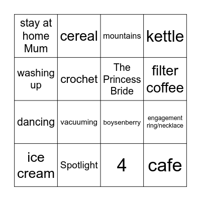 Sarah's Kitchen Tea Party Bingo Card