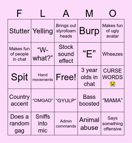 Flamingo bingo Card