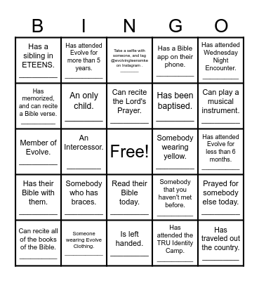 ETEENS Fellowship Bingo Card