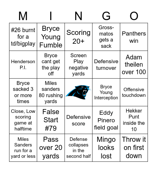 Panthers Bingo Card