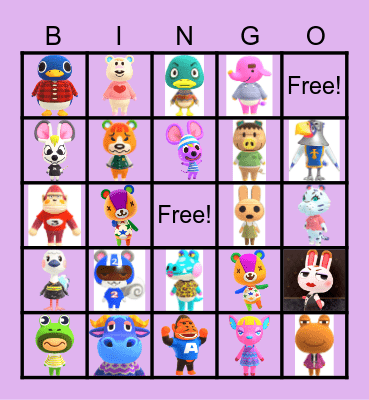 Animal crossing Bingo Card