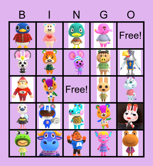 Animal crossing Bingo Card