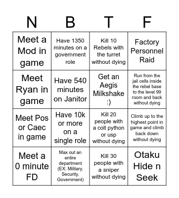 NBTF Bingo (Hard) Bingo Card