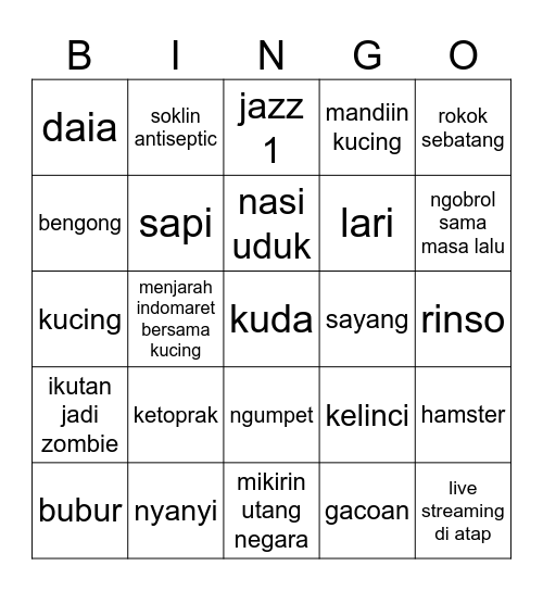 jongin Bingo Card