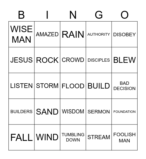 Wise Man Foolish Man Bingo Card