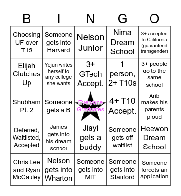 Chiles '24 College Bingo Card