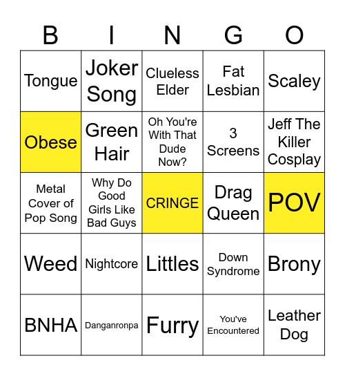 TIK TOK CRINGE Bingo Card