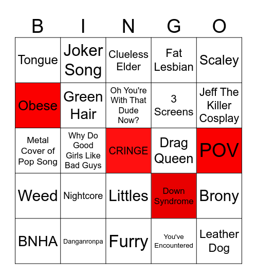 TIK TOK CRINGE Bingo Card