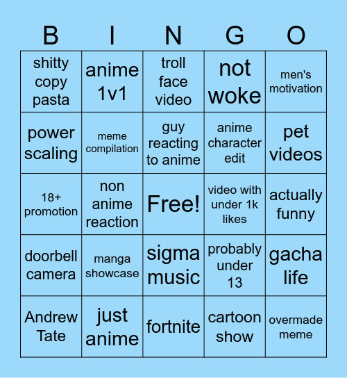 degenerate bingo Card