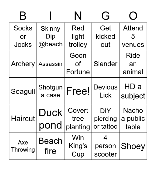 Bingo Bonga Bungo Bingo Card