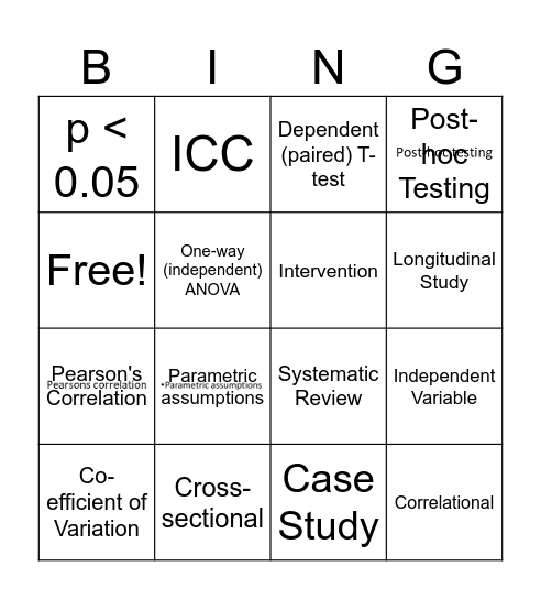 Quantitative Research Game 1 Bingo Card