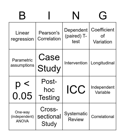 Quantitative Research Game 1 Bingo Card