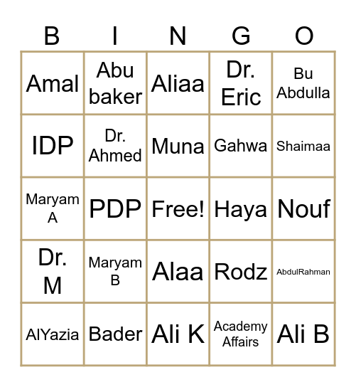 MBMA Bingo Card