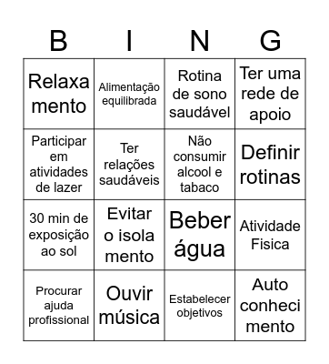 Saúde Mental Bingo Card