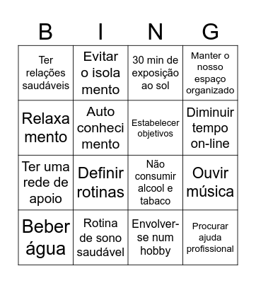 Saúde Mental Bingo Card