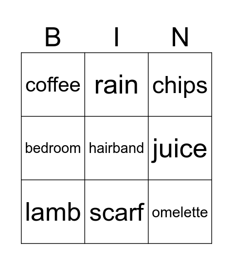 vocabulary review Bingo Card