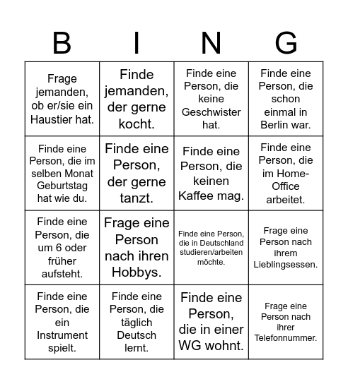 Kennenlernen Bingo Card