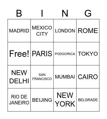 CAPITAL CITIES Bingo Card