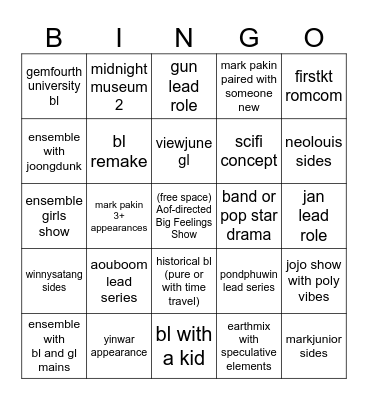 GMMTV 2024 predictions Bingo Card