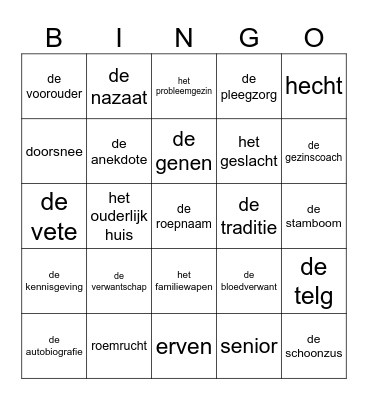 Familie Bingo Card