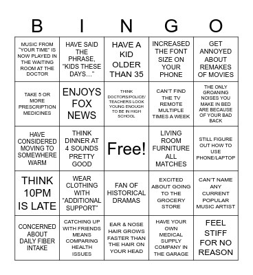 Old Man Birthday Bingo Card