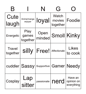 Are you Roro's type Bingo Card