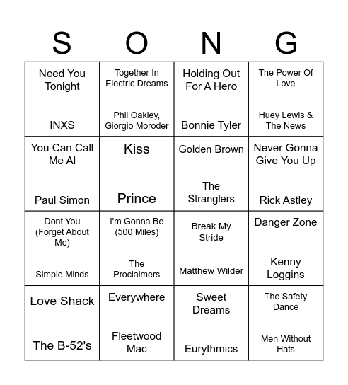 Music Bingo Card