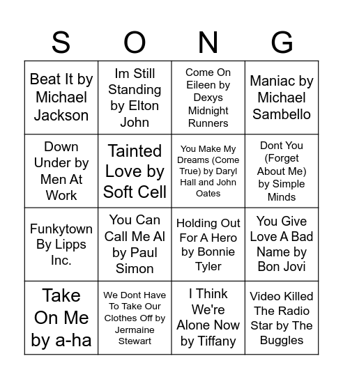 Music Bingo Card