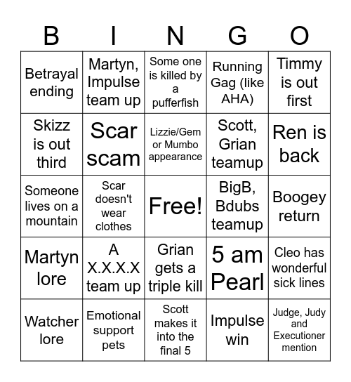Life Series Season 5 Bingo Card