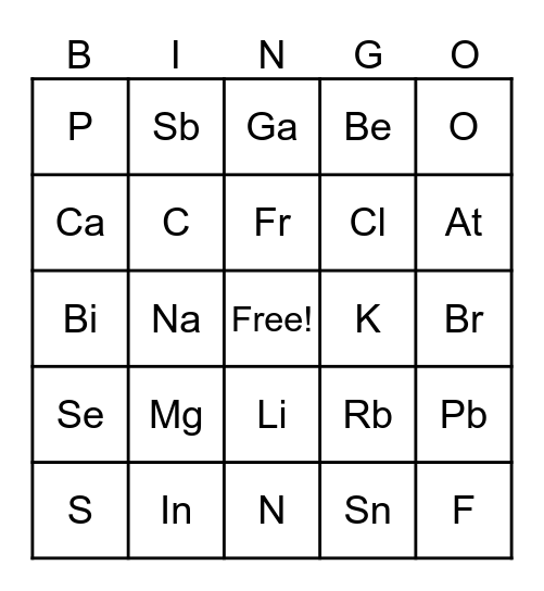 Elemental BINGO Card