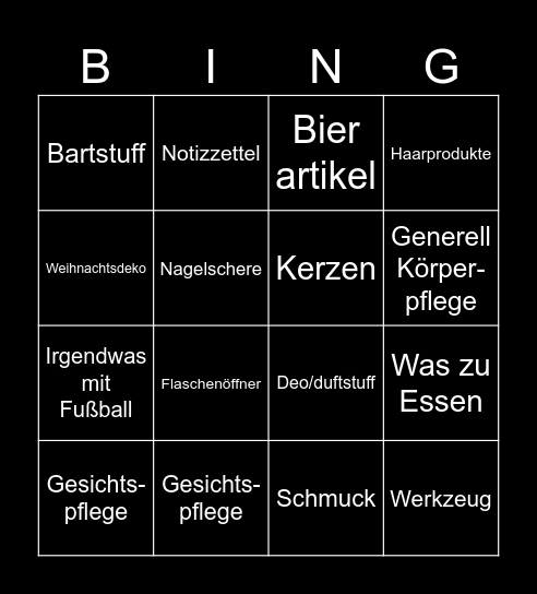 Adventskalender für MÄNNER Bingo Card