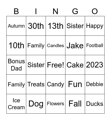 October Birthdays Bingo Card