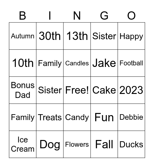 October Birthdays Bingo Card