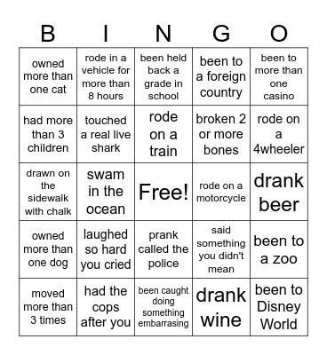 THINGS I'VE DONE! Bingo Card