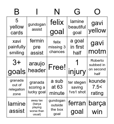 Barça vs Granada Bingo Card