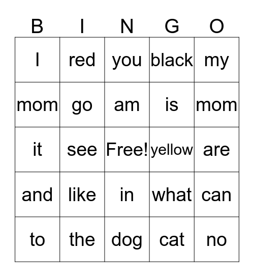SIGHT WORD BING Bingo Card