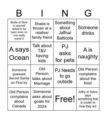 Christmas Selva bing Bingo Card
