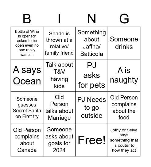 Christmas Selva bing Bingo Card