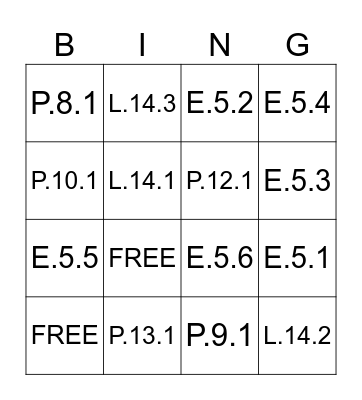 KG SCIENCE QUIZ Bingo Card